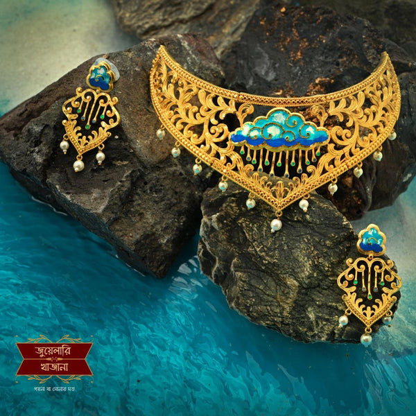 Premium Gold Plated Barsha Choker with Earrings