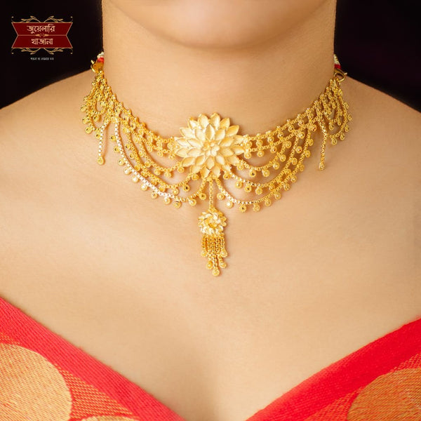 Trendy Gold Plated Jhalor Choker with Earrings