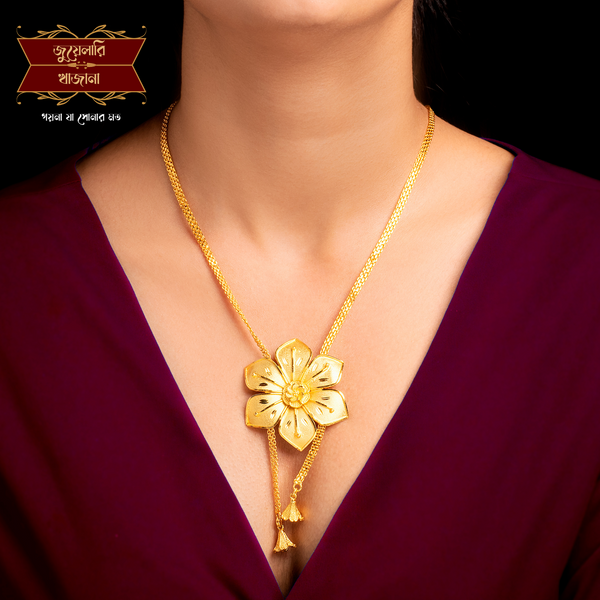 Stylish Gold Plated Flower Tie Chain with Earrings