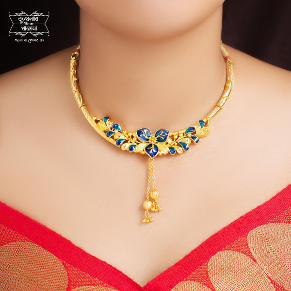 Premium Gold Plated Rajlaxmi Hasuli Set with Earrings