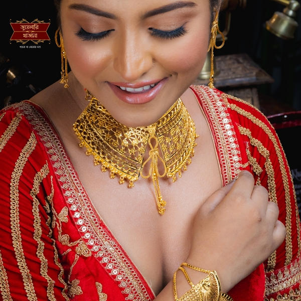 Bridal gold design inspired necklace with earrings