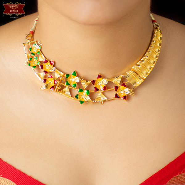 Premium Gold Plated Star Flower Hasuli with Earrings