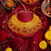 Premium Gold Plated Agomoni Chatai Necklace with Earrings ha m