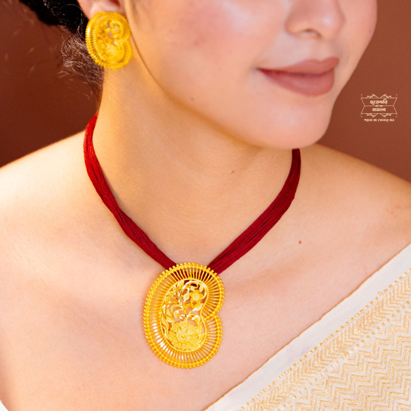 Premium Gold Plated Sourabhi Pendant with Earrings