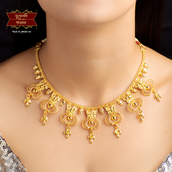 Sleek Gold Plated Necklace with matching earrings