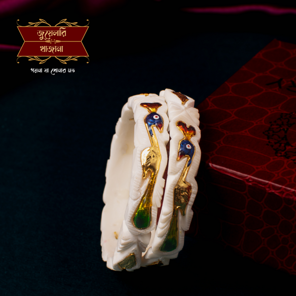 Premium Mayur Conch Shankha Pair in Green Blue Minakari