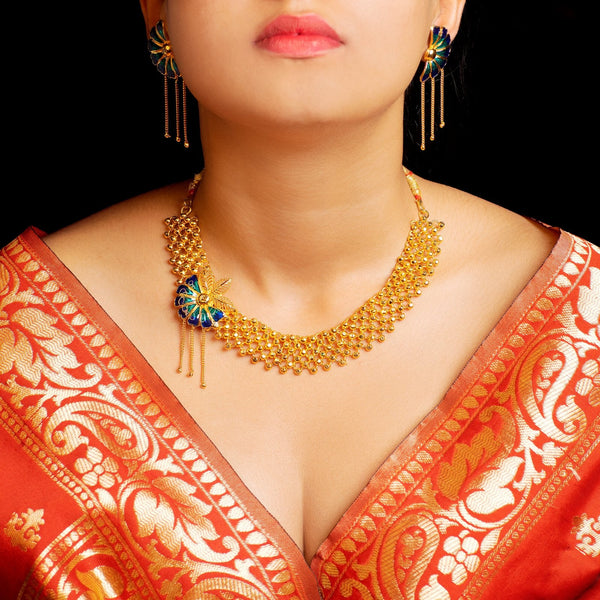 Stylish Gold Plated Minakari Orchid Flower Chain Necklace