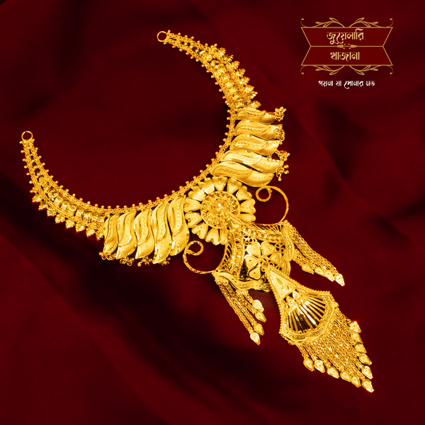 Three Layer Premium Gold Design Necklace Set with Earrings
