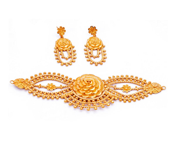 Stylish Gold Plated Golap Choker with Earrings