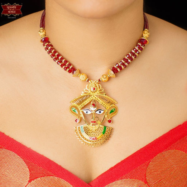 Premium Gold Plated Minakari Durga Pendant