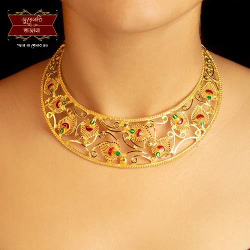 Beautiful Gold Plated Minakari Moon Hasuli Necklace