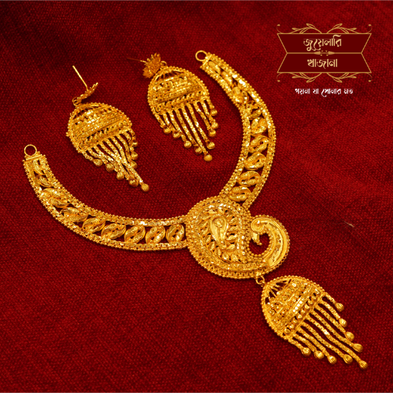 Stylish Gold Plated Amkalka Necklace with Earrings