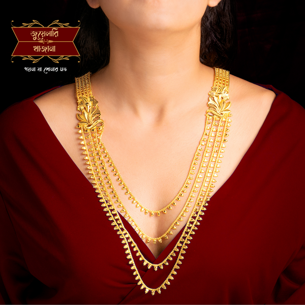 Stylish Gold Plated Dhutra Flower Lahari with Earrings