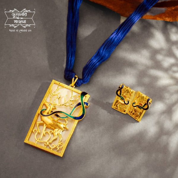 Premium Gold Plated Abstract Deer Pendant with Earrings