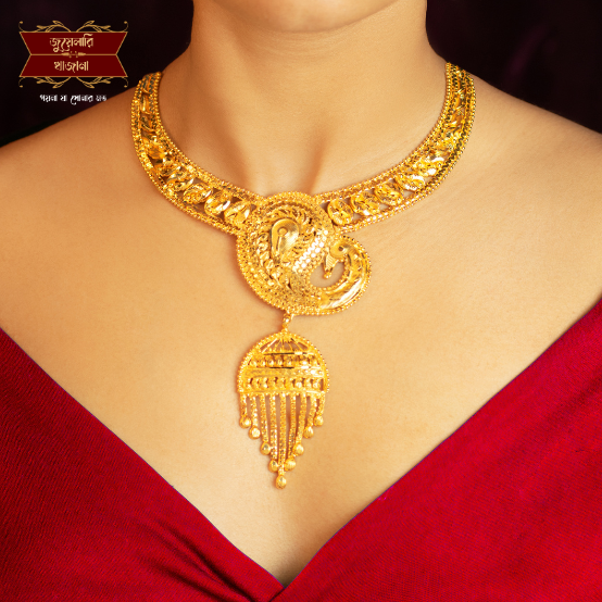 Stylish Gold Plated Amkalka Necklace with Earrings
